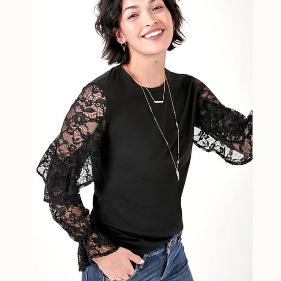 Stella and Dot Belle Black Lace Bell Sleeve Blouse XS - Picture 2 of 12